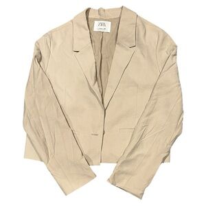 Zara | Women’s Beige Cropped Blazer Jacket | Size 13-14 | EUC